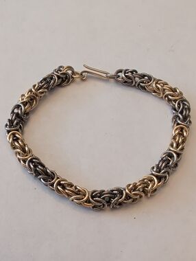 Two-Tone Gold & Silver Braided Chain Bracelet - Women Jewelry